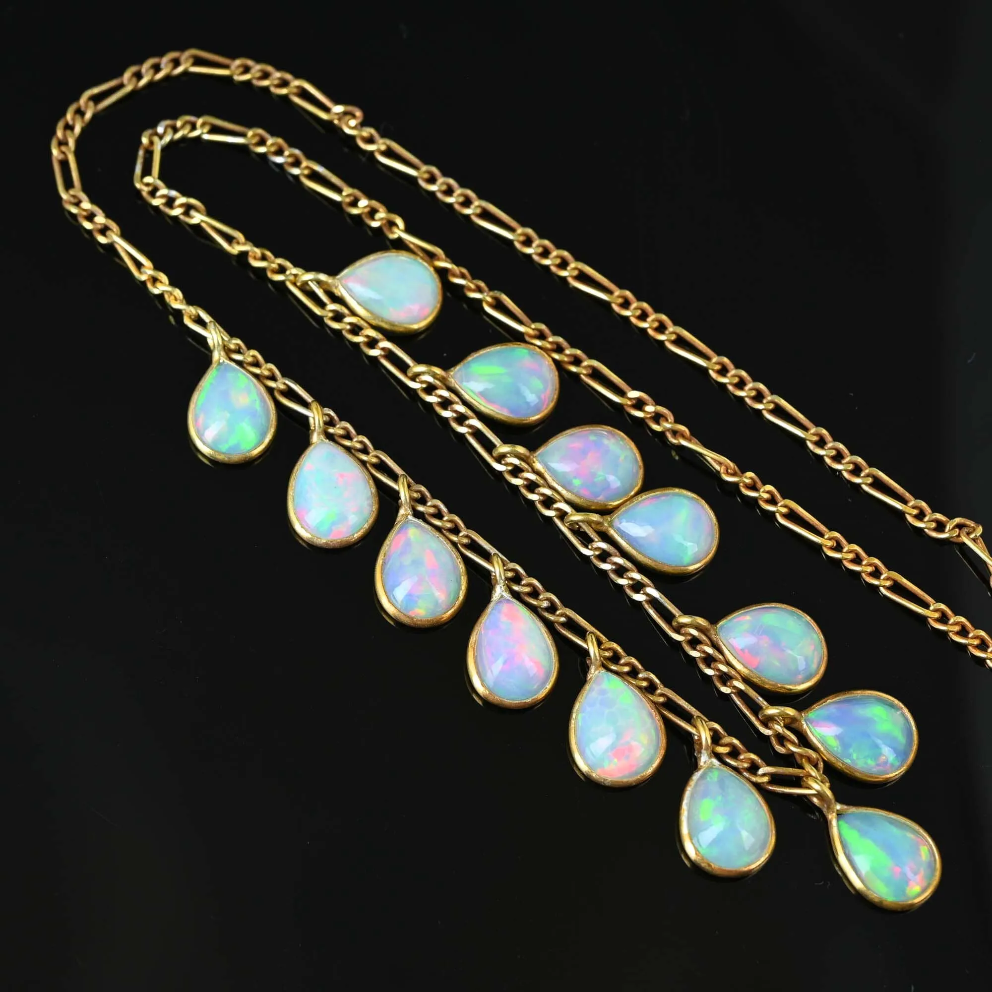Vintage Tear Drop Fringe Opal Pendant Necklace