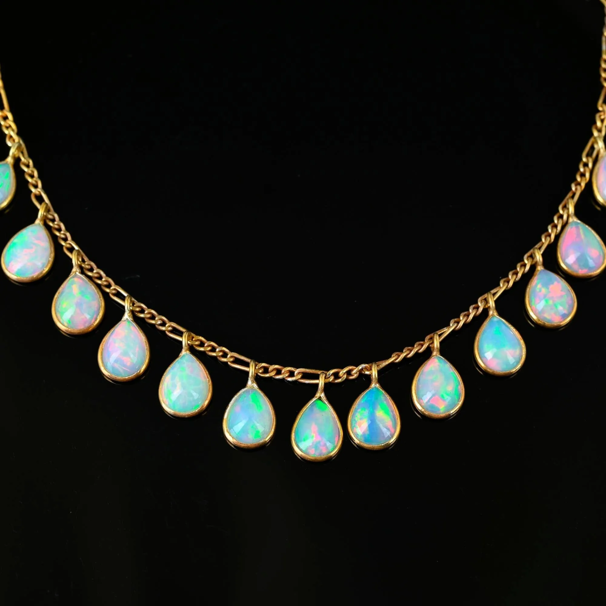 Vintage Tear Drop Fringe Opal Pendant Necklace