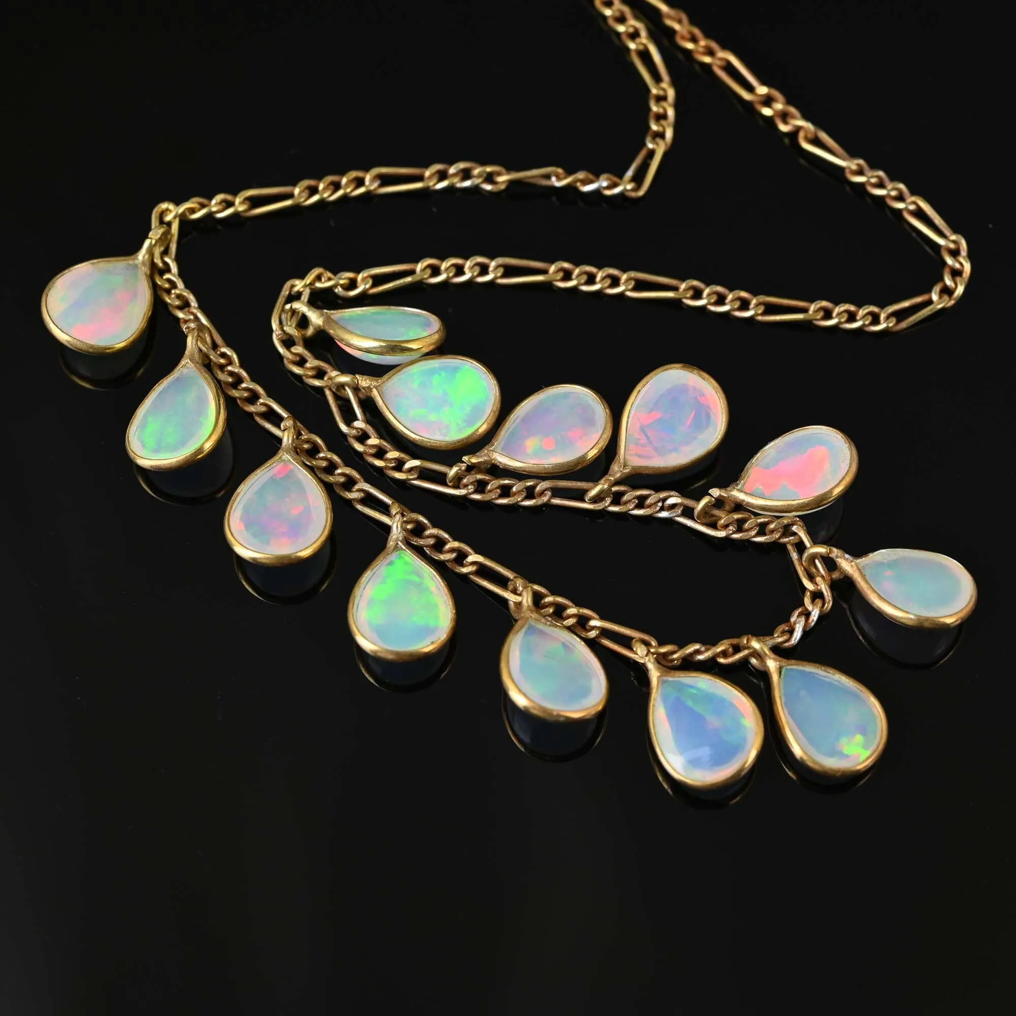Vintage Tear Drop Fringe Opal Pendant Necklace