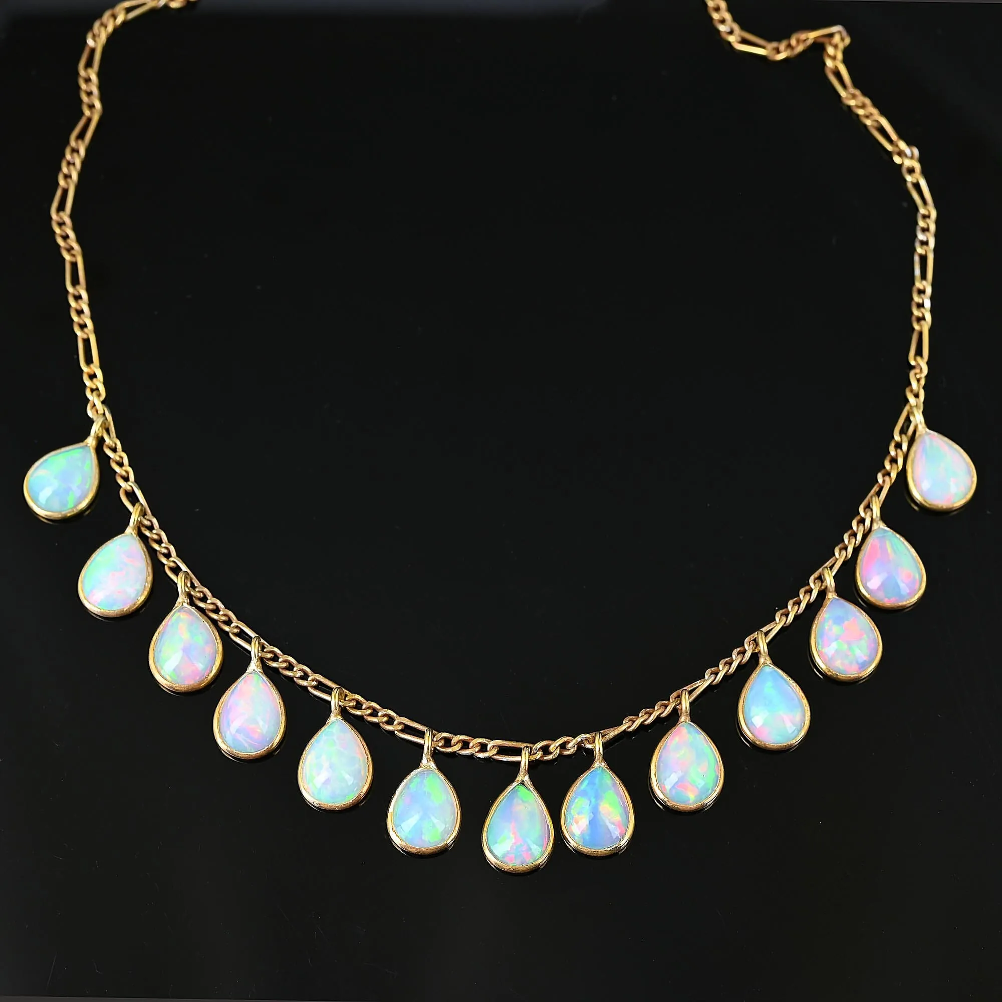 Vintage Tear Drop Fringe Opal Pendant Necklace