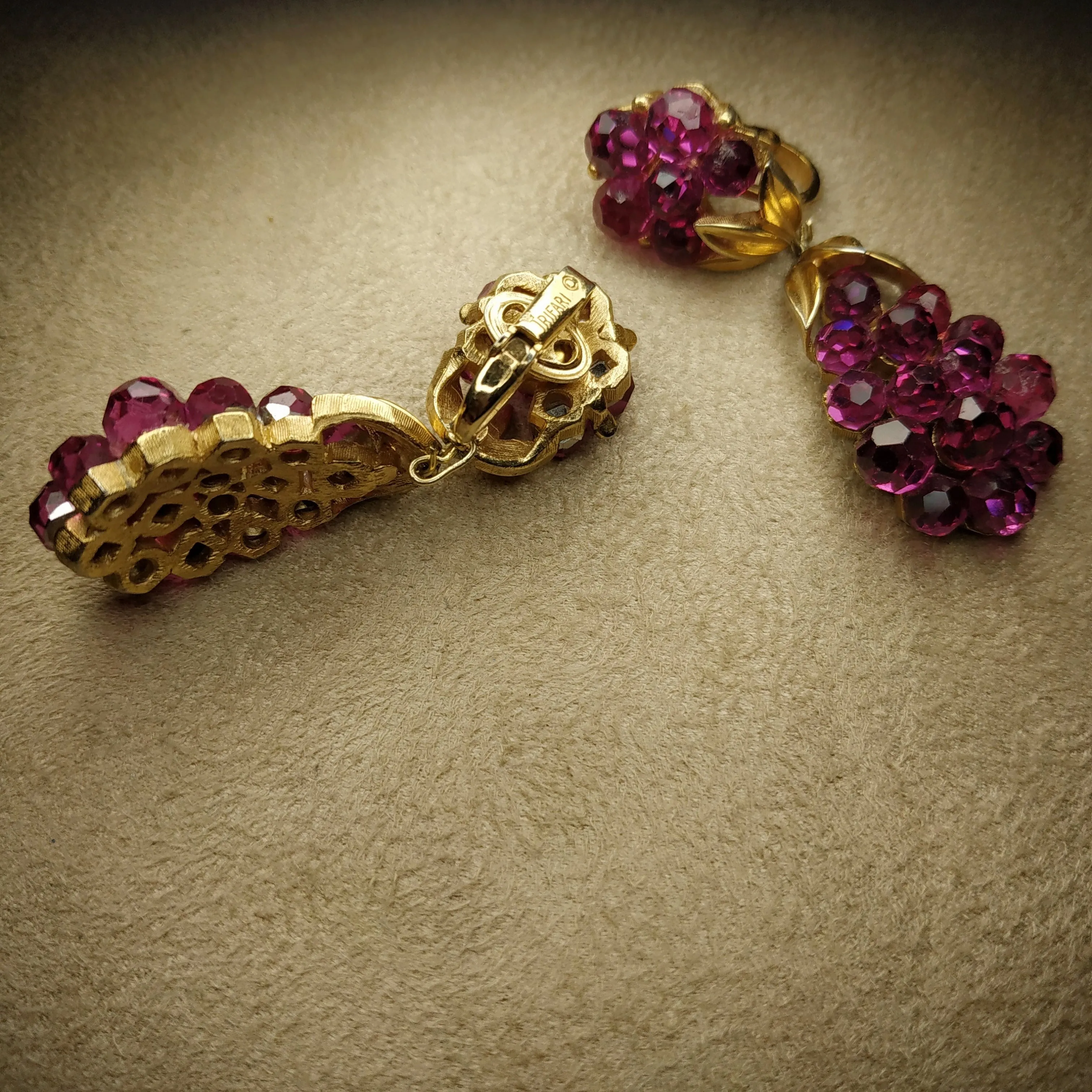 Vintage Trifari Pink Berry Drop Earrings