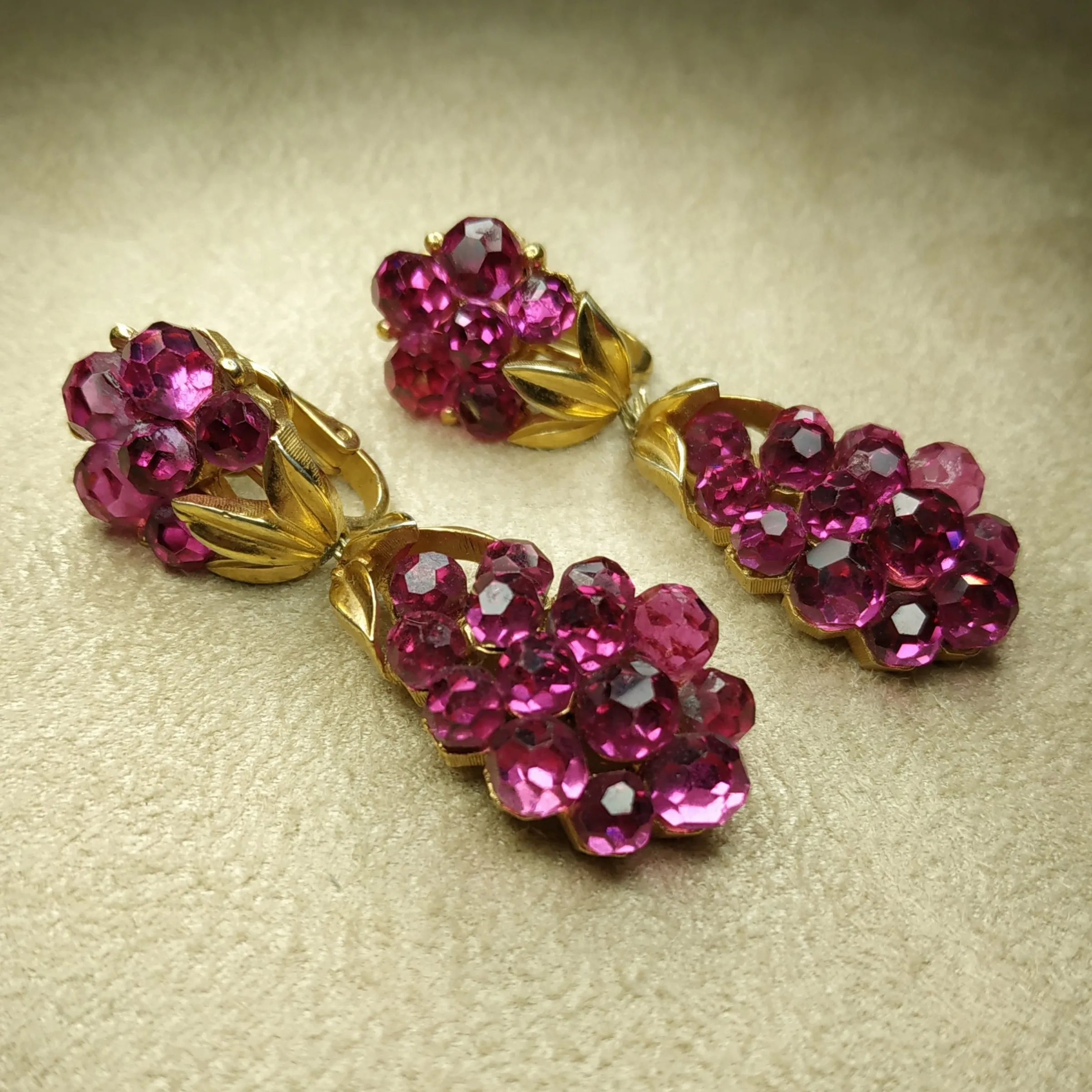 Vintage Trifari Pink Berry Drop Earrings