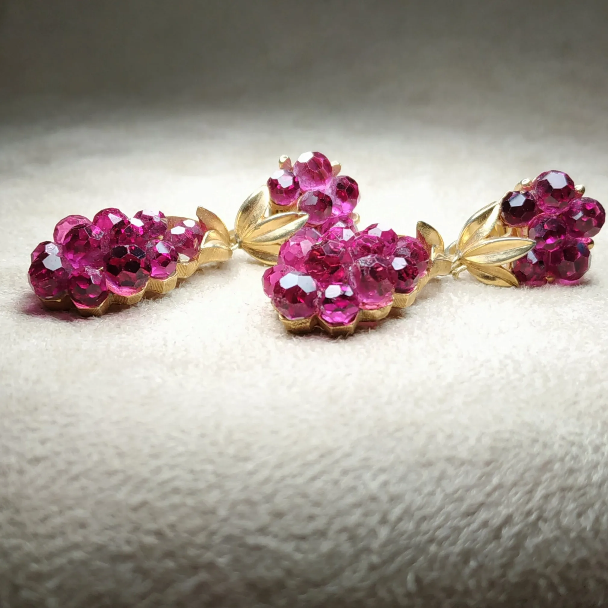 Vintage Trifari Pink Berry Drop Earrings