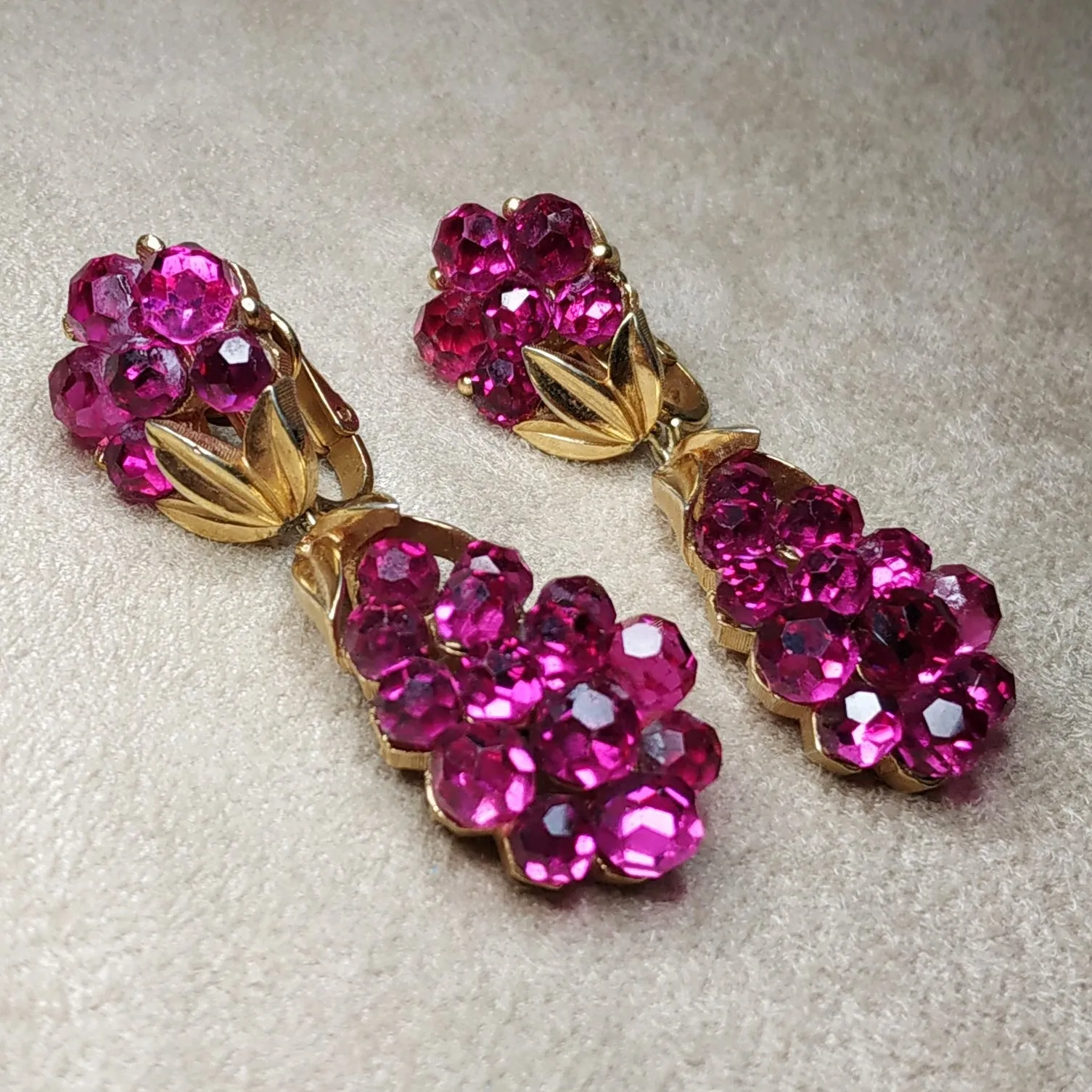 Vintage Trifari Pink Berry Drop Earrings