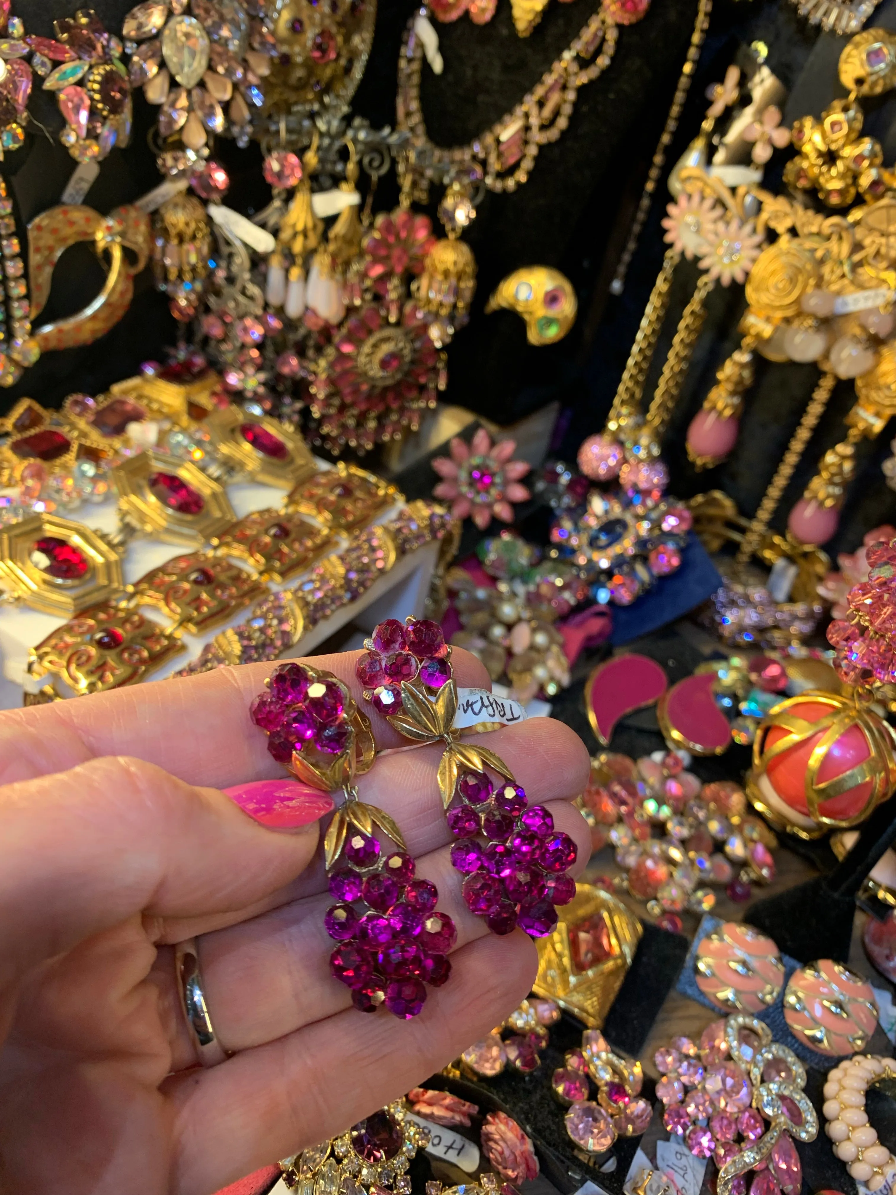 Vintage Trifari Pink Berry Drop Earrings