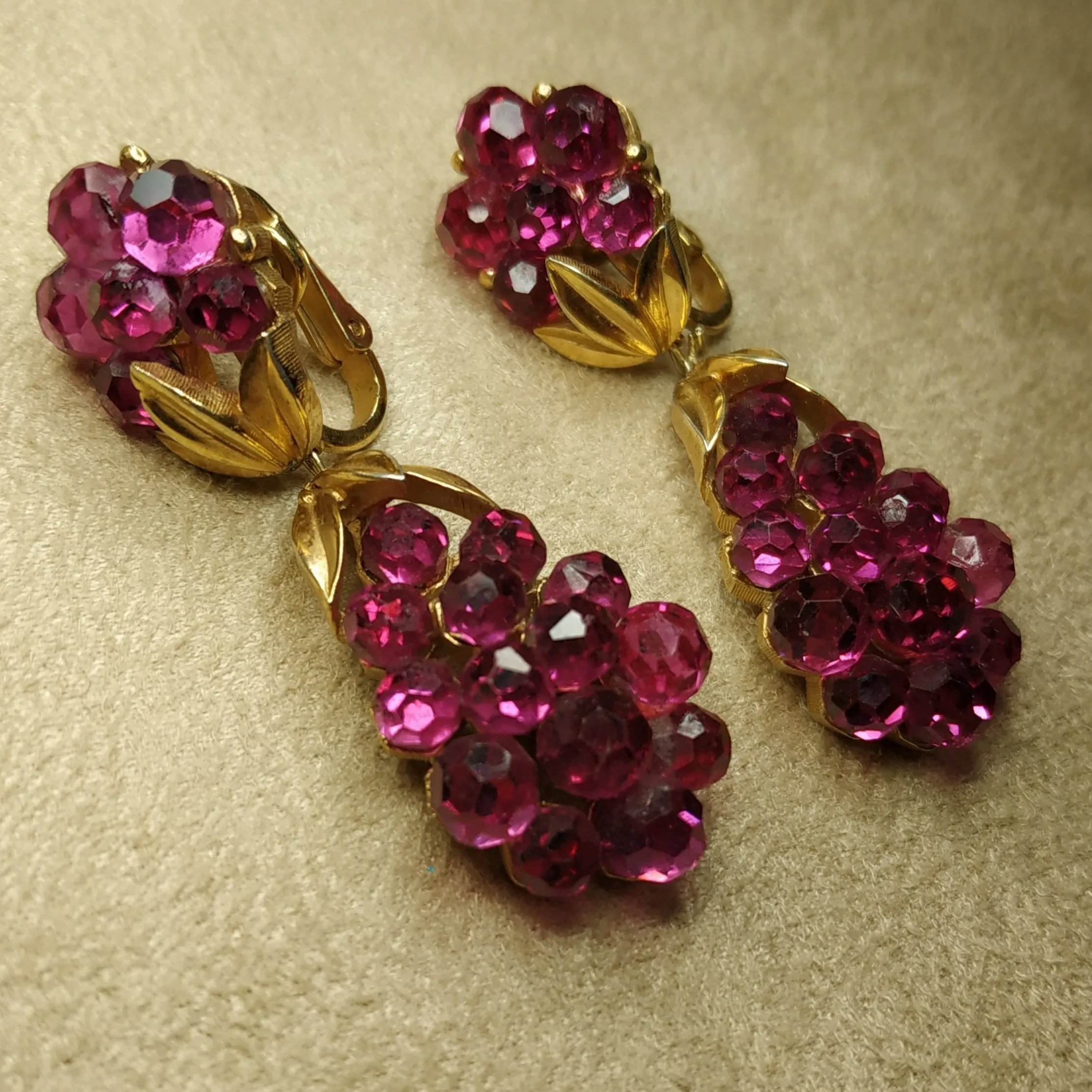 Vintage Trifari Pink Berry Drop Earrings