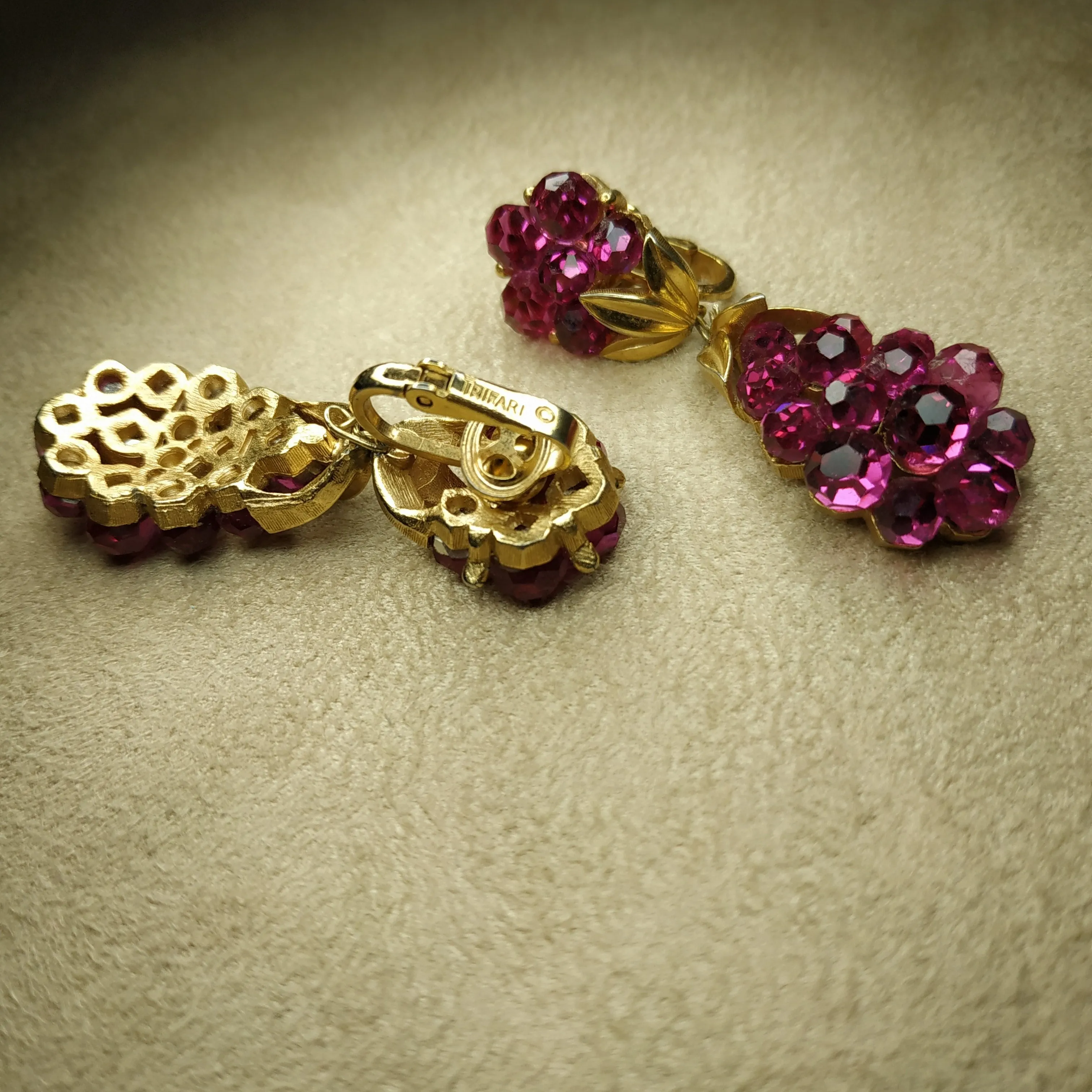 Vintage Trifari Pink Berry Drop Earrings