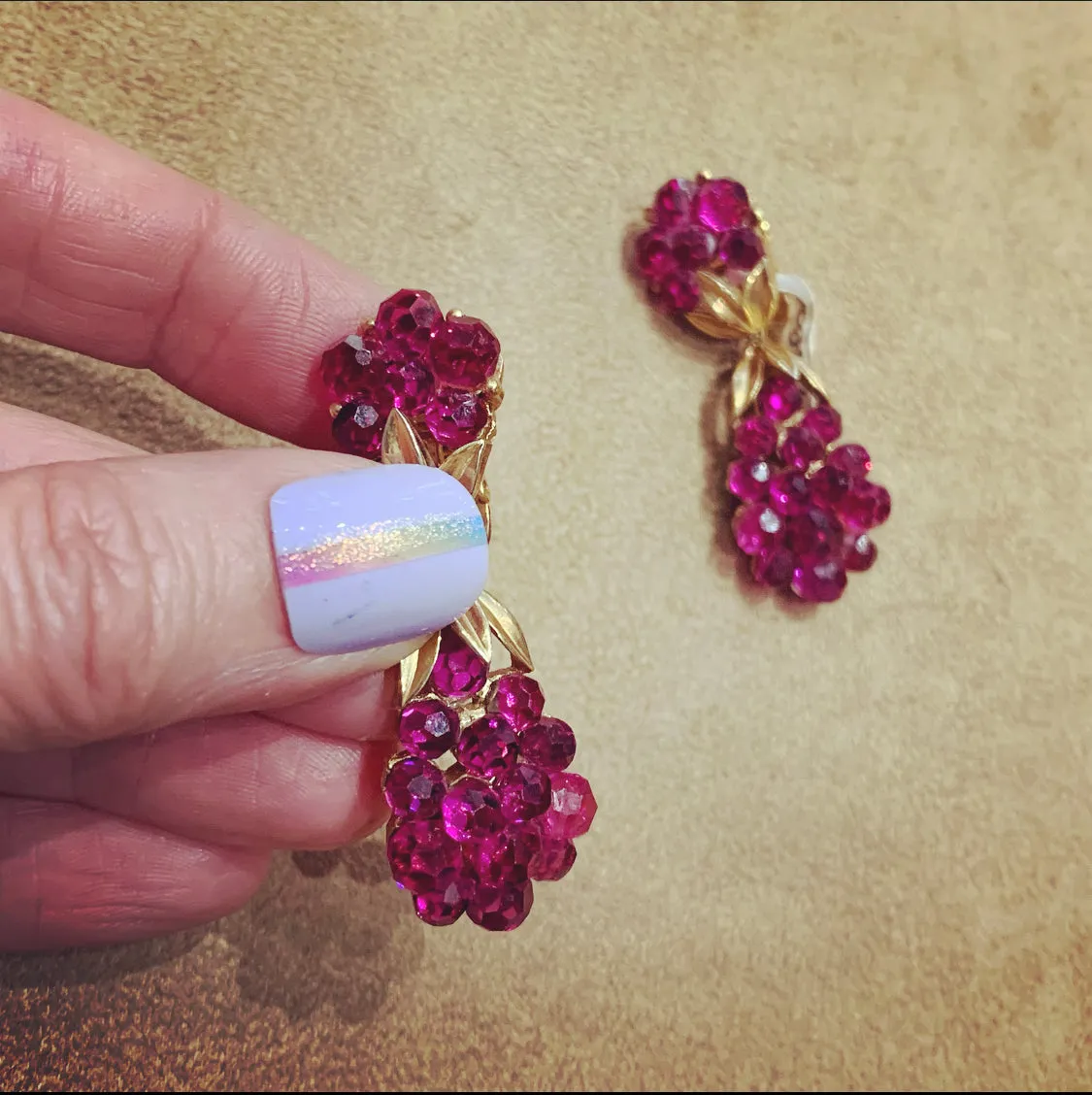 Vintage Trifari Pink Berry Drop Earrings