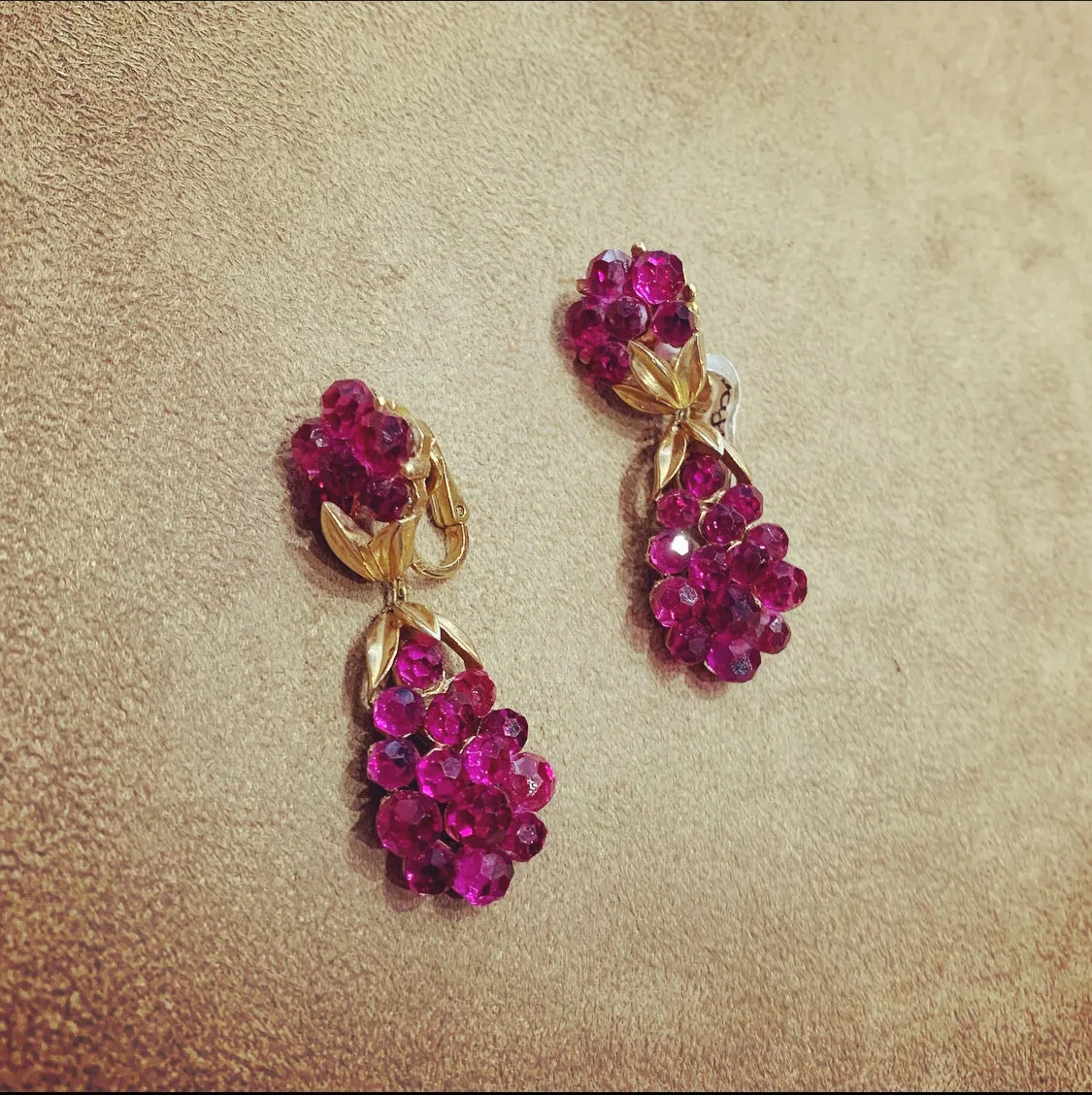 Vintage Trifari Pink Berry Drop Earrings