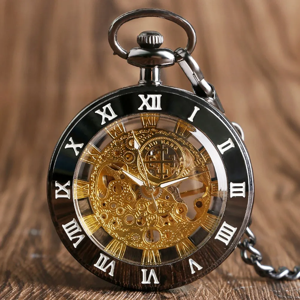 Vintage Watch Necklace Steampunk Skeleton Mechanical Fob Pocket Watch Clock Pendant Hand-winding
