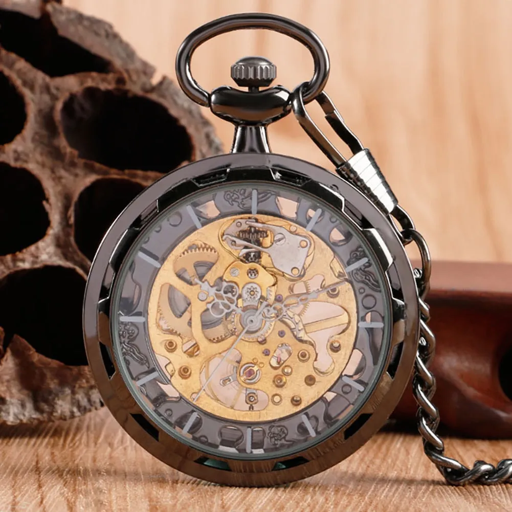 Vintage Watch Necklace Steampunk Skeleton Mechanical Fob Pocket Watch Clock Pendant Hand-winding