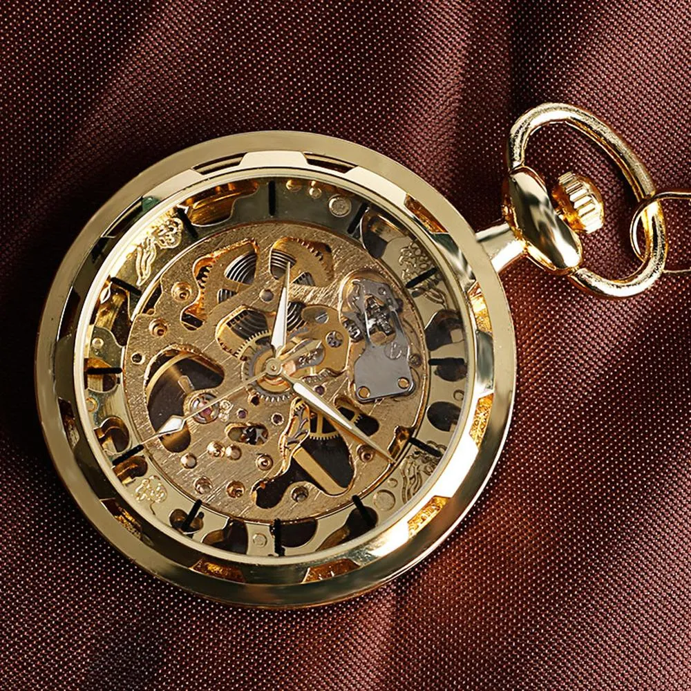 Vintage Watch Necklace Steampunk Skeleton Mechanical Fob Pocket Watch Clock Pendant Hand-winding