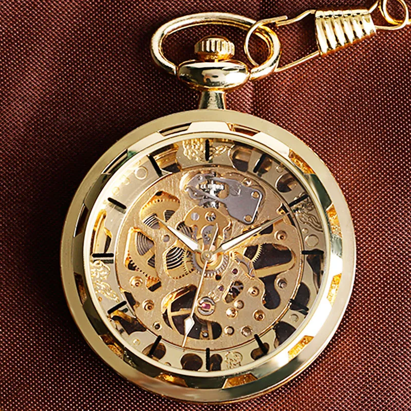 Vintage Watch Necklace Steampunk Skeleton Mechanical Fob Pocket Watch Clock Pendant Hand-winding