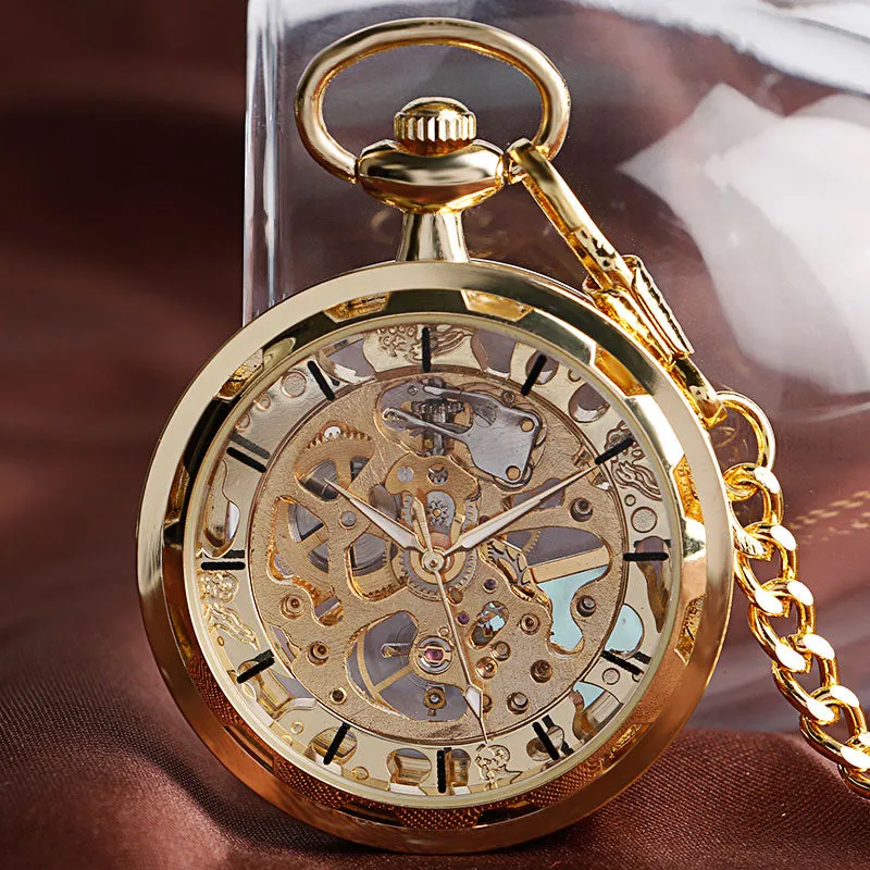 Vintage Watch Necklace Steampunk Skeleton Mechanical Fob Pocket Watch Clock Pendant Hand-winding