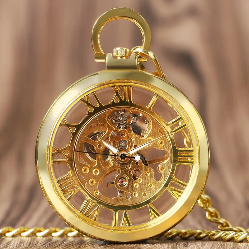 Vintage Watch Necklace Steampunk Skeleton Mechanical Fob Pocket Watch Clock Pendant Hand-winding