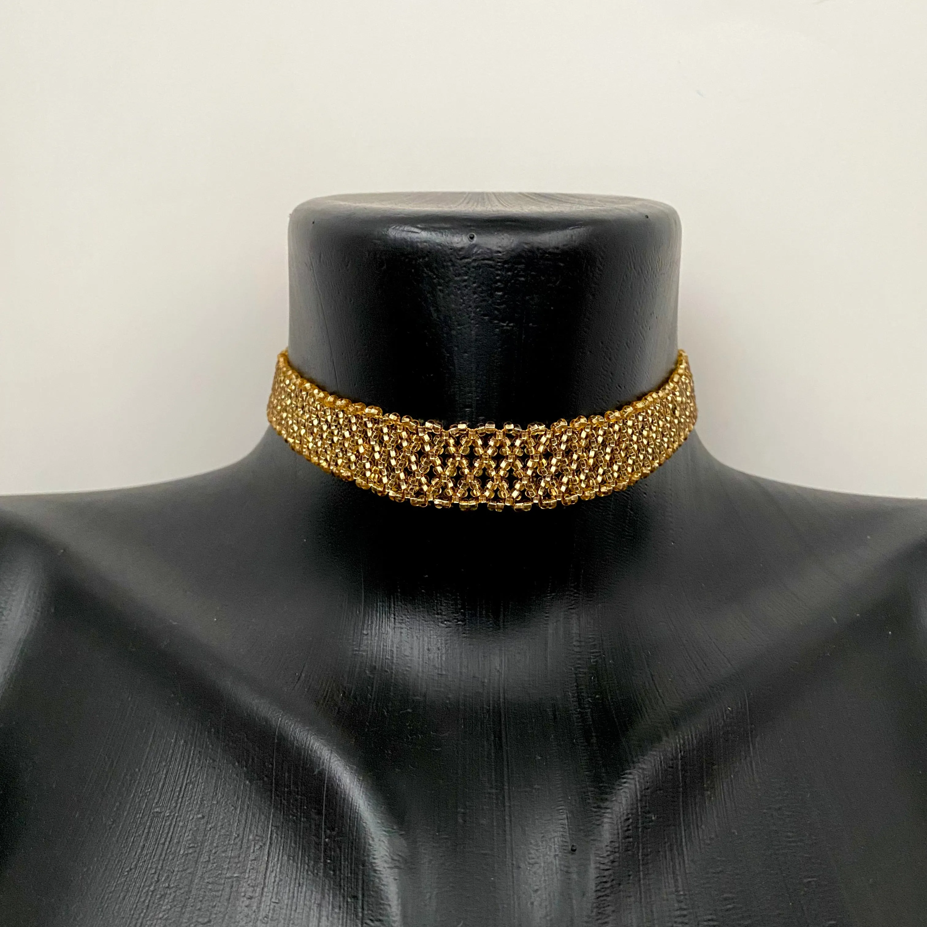 Wide Choker, Shiny Gold Seed Bead Choker Necklace, Sexy choker collar, Bead lace choker, Cool Unique choker, Statement choker