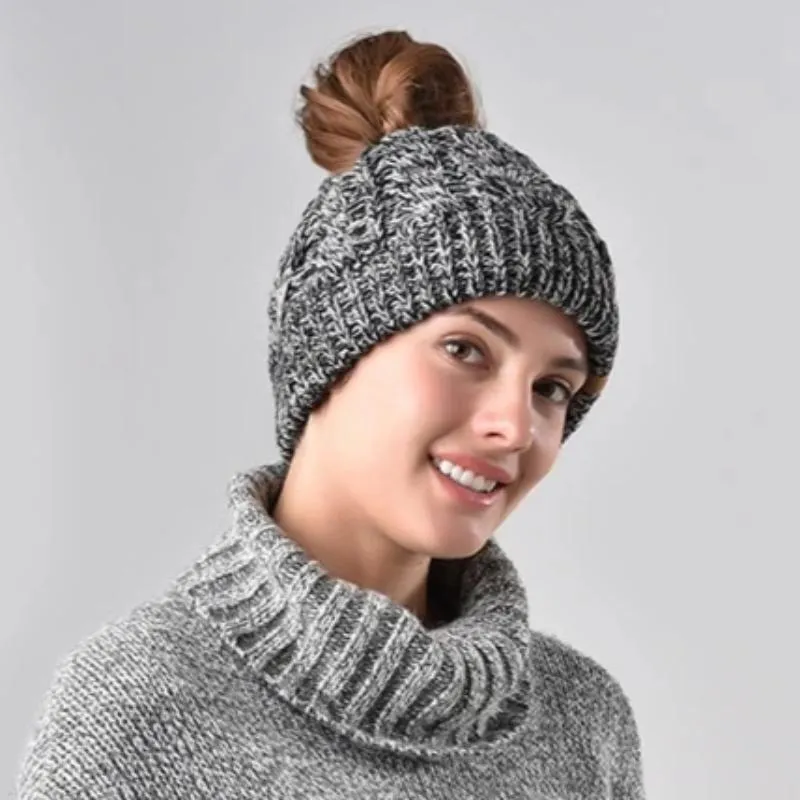Winter Ponytail Messy Bun Casual Warm Knitted Winter Beanie