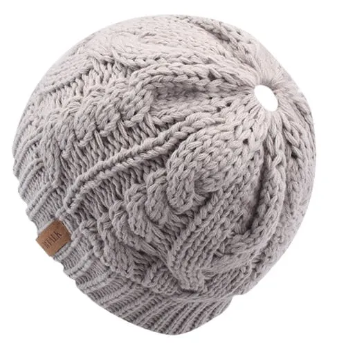 Winter Ponytail Messy Bun Casual Warm Knitted Winter Beanie