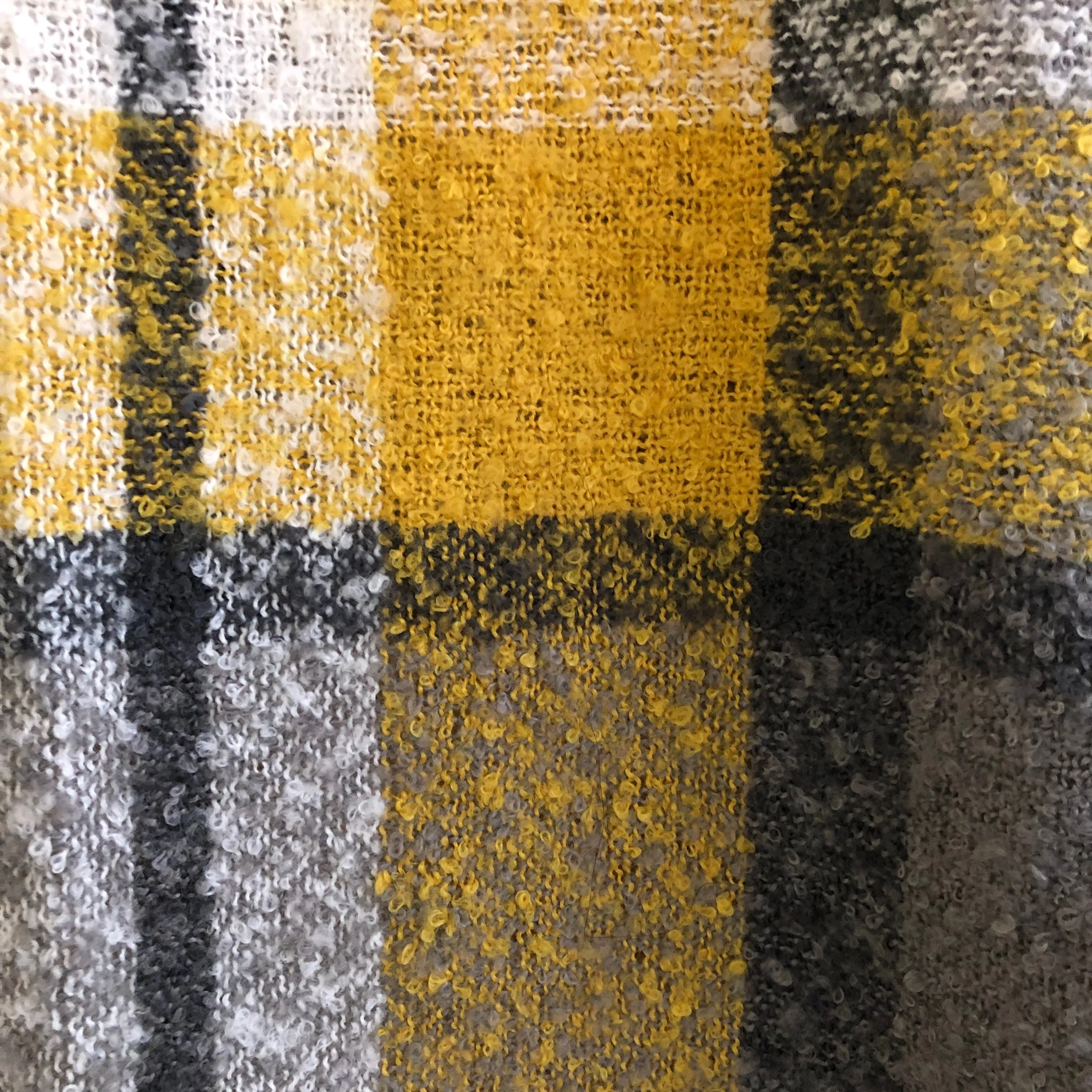 Women's mustard/cream/grey acrylic boucle infinity scarf approx 26" x 35"