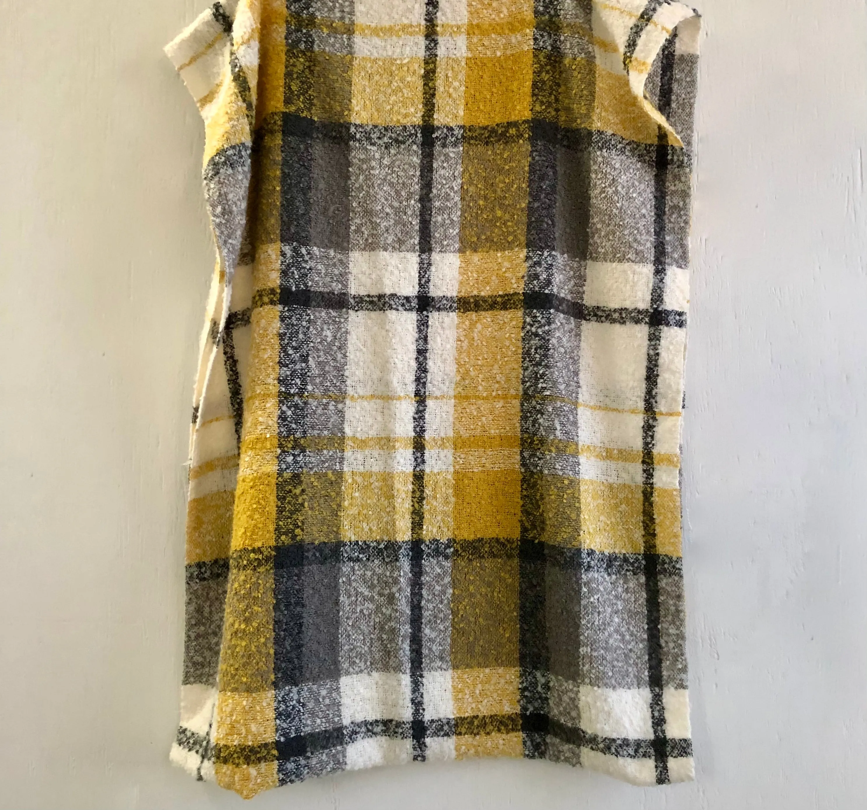Women's mustard/cream/grey acrylic boucle infinity scarf approx 26" x 35"