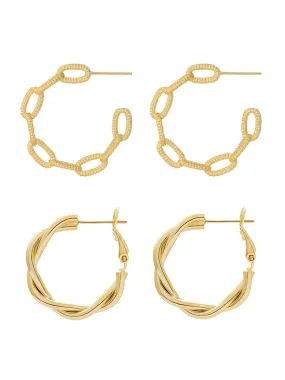Yellow Chimes Earrings for Women and Girls Fashion Golden Hoop Earrings | Combo of 2 Pairs Gold Toned Twisted Hoops Earrings | Birthday Gift for Girls & Women Anniversary Gift for Wife